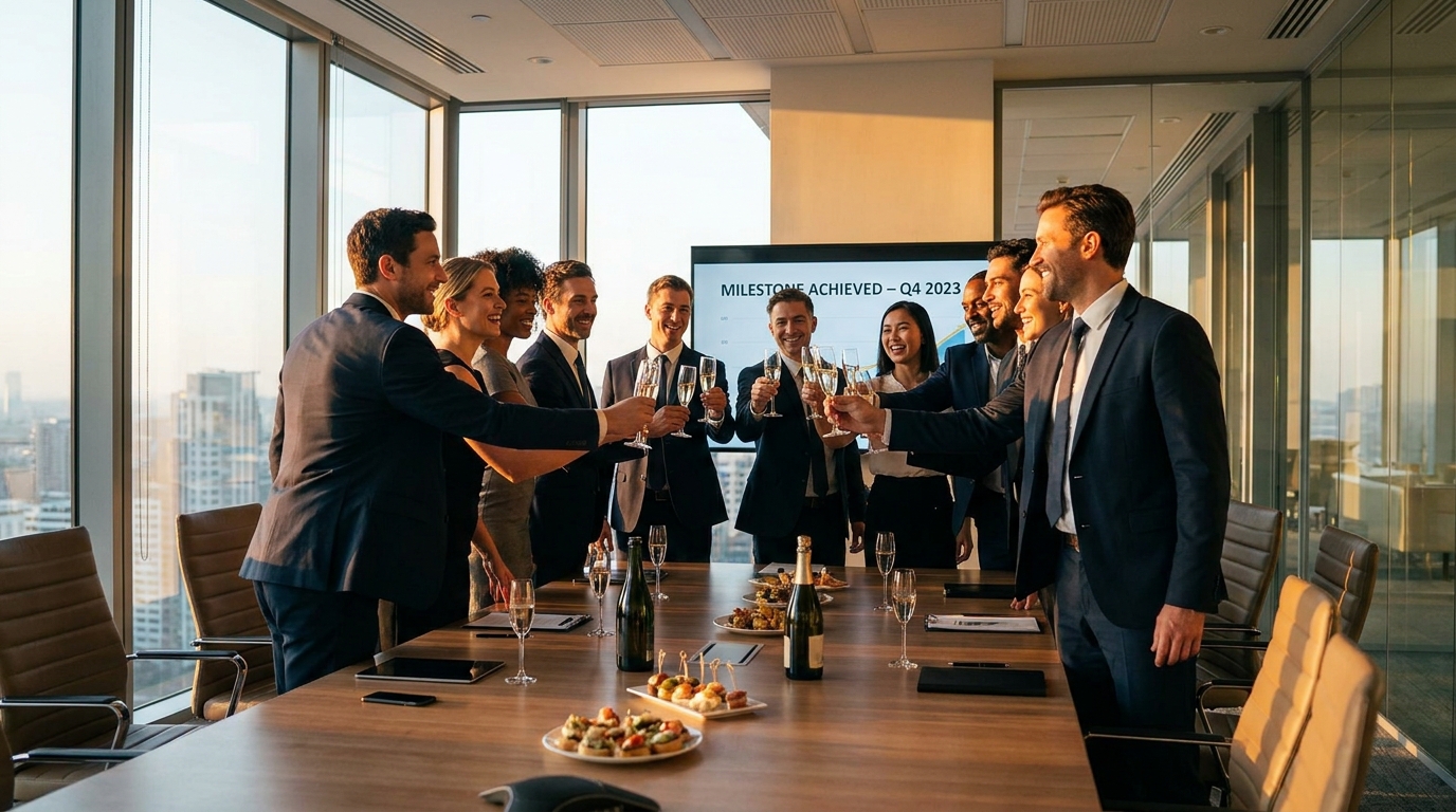 A team celebrating a business milestone