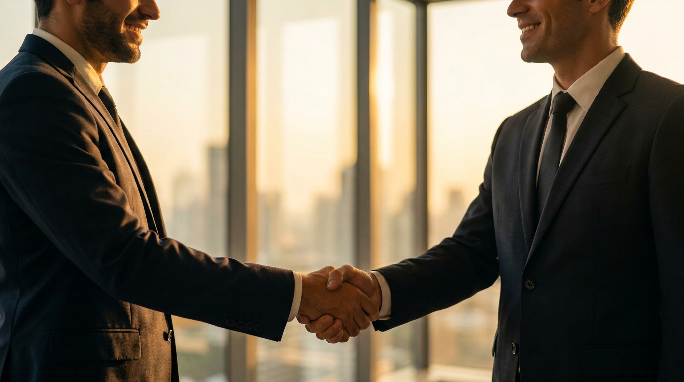 Two business owners shaking hands